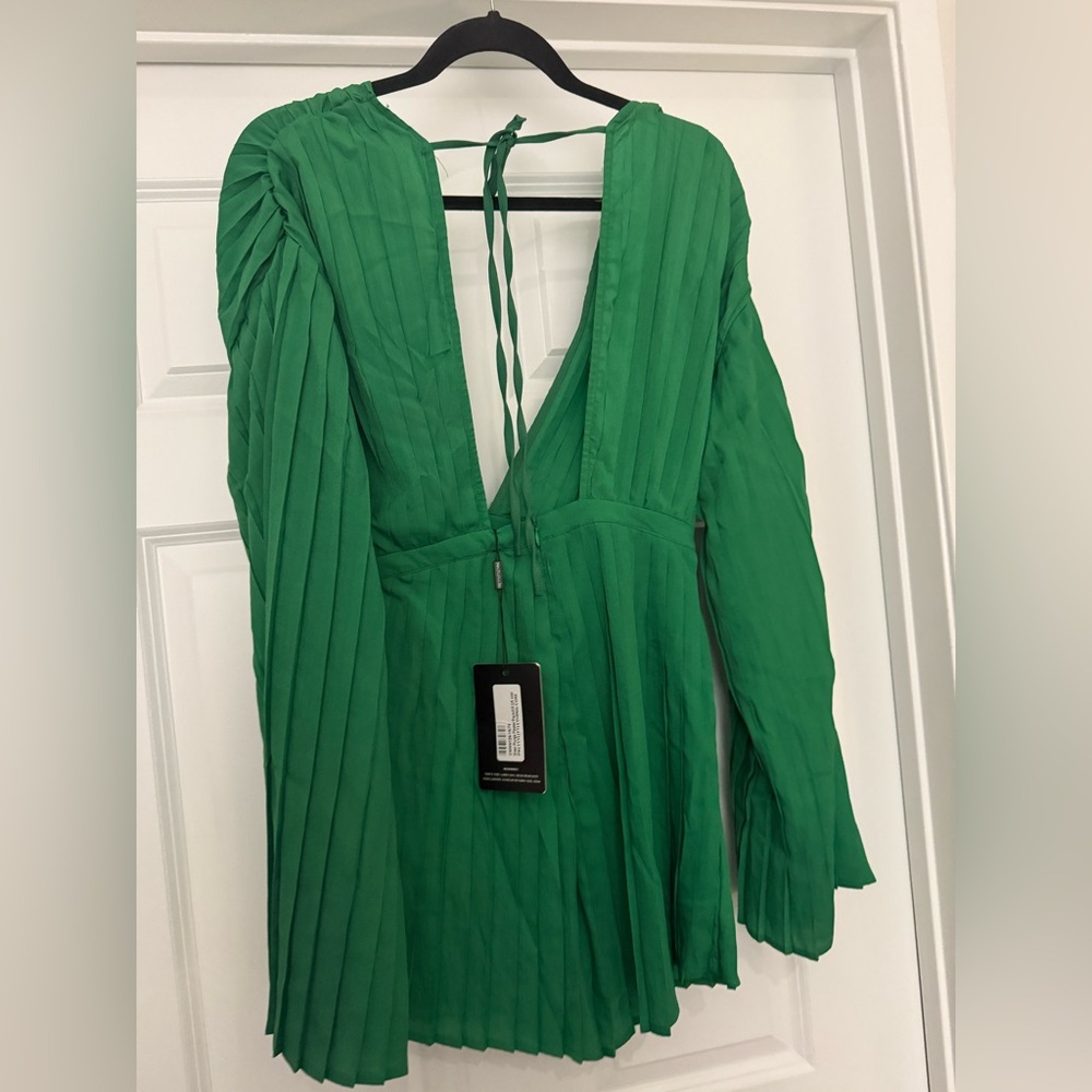 Green Plunge Pleated Romper